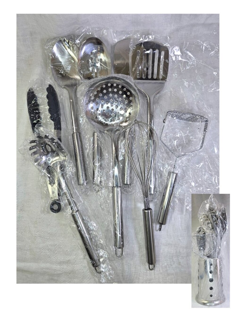 NEW 9-Piece Stainless Steel Kitchen Utensil Set w Matching Holder Caddy